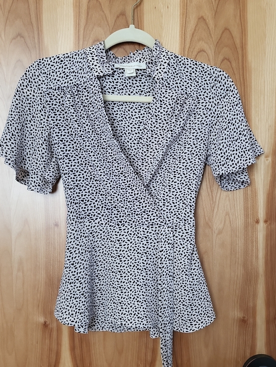 Monteau Tops - Monteau Light Pink Wrap Blouse with Black Dot Print